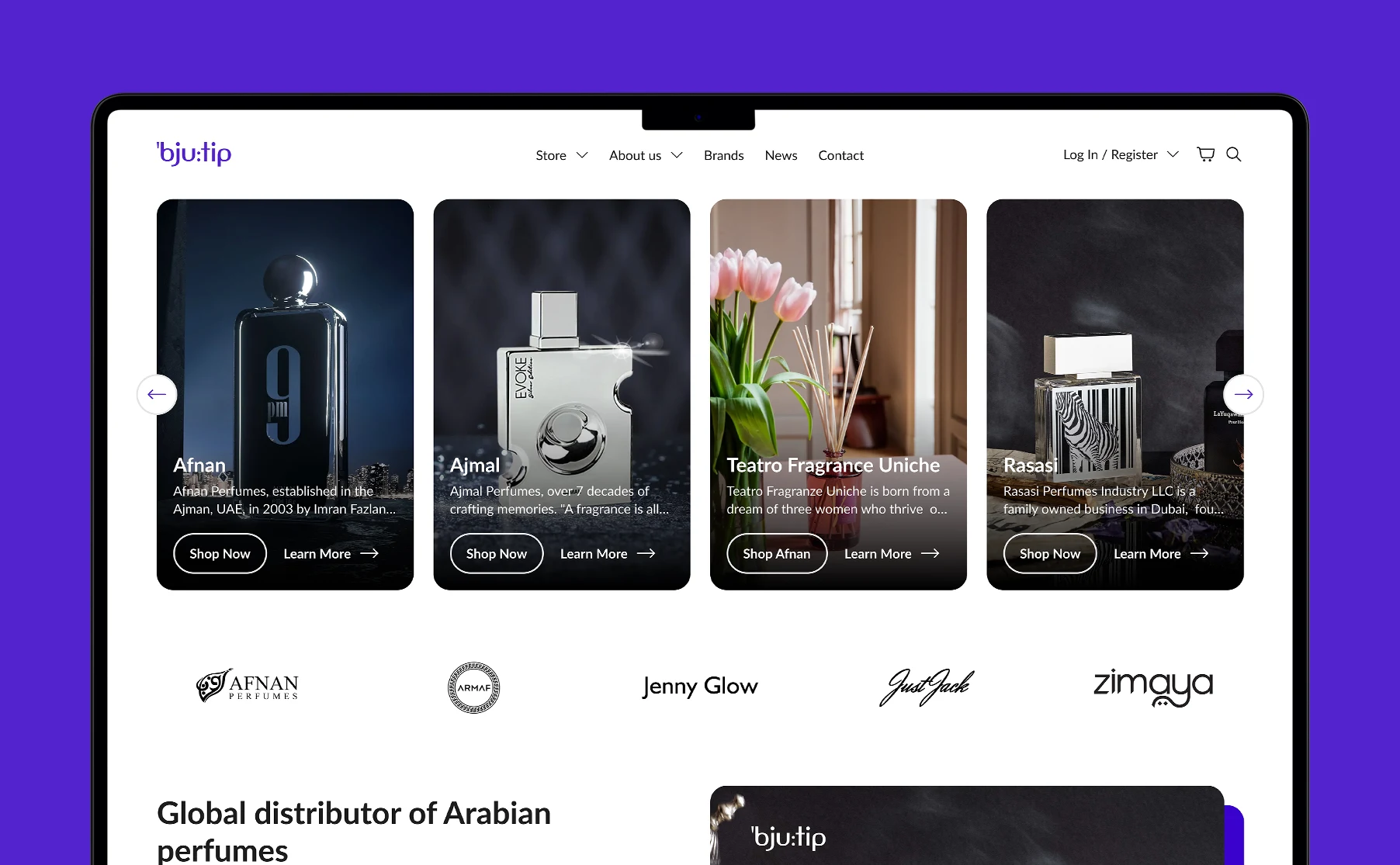 UX and UI designs for Bjutip a.s. – including a presentation website, e-commerce platform, and user zone for enhanced user experience