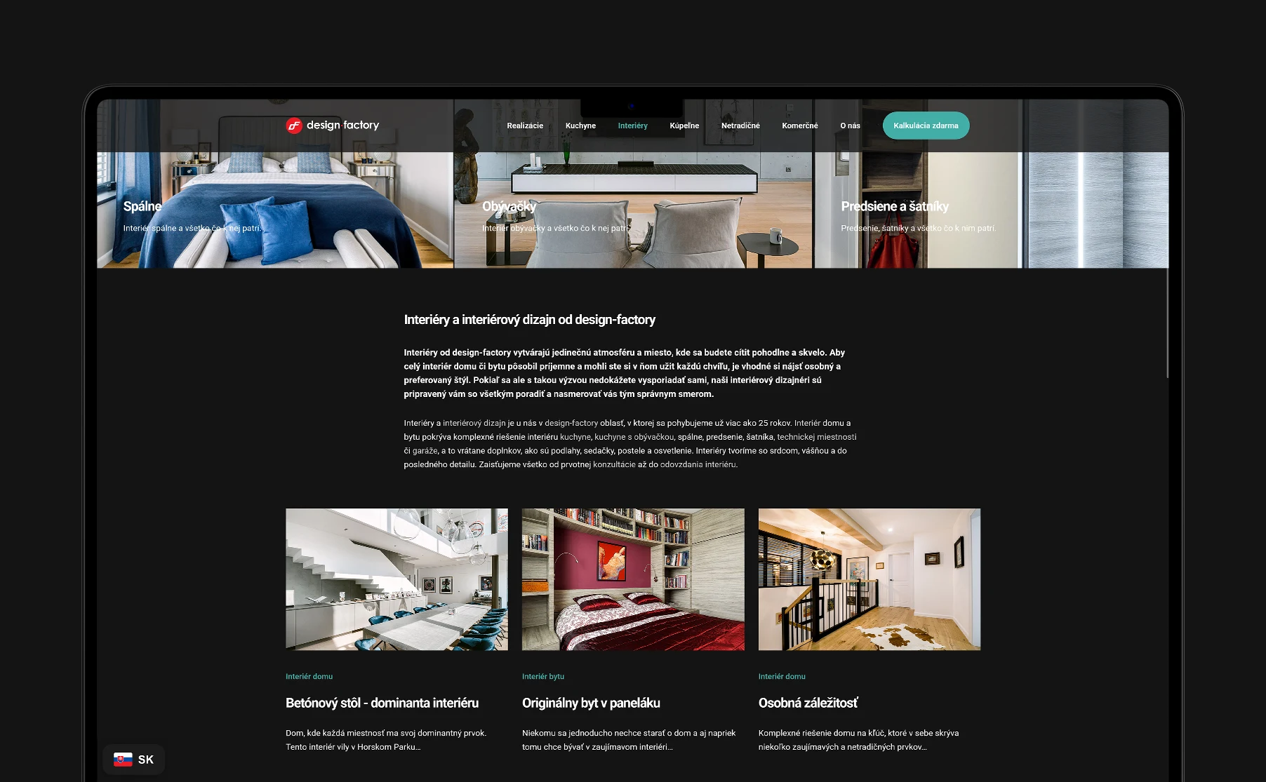 Modern website for the design-factory interior studio, showcasing their projects and emphasizing the quality of their work