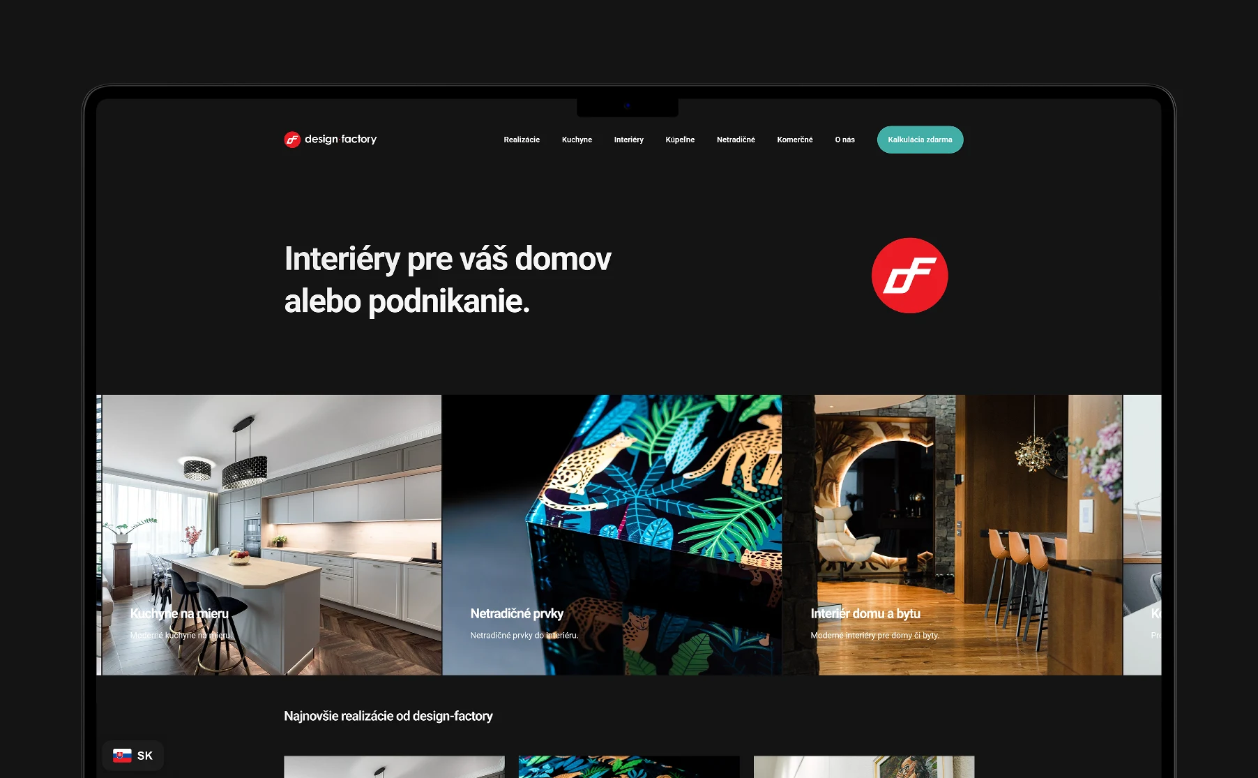 Modern website for the design-factory interior studio, showcasing their projects and emphasizing the quality of their work