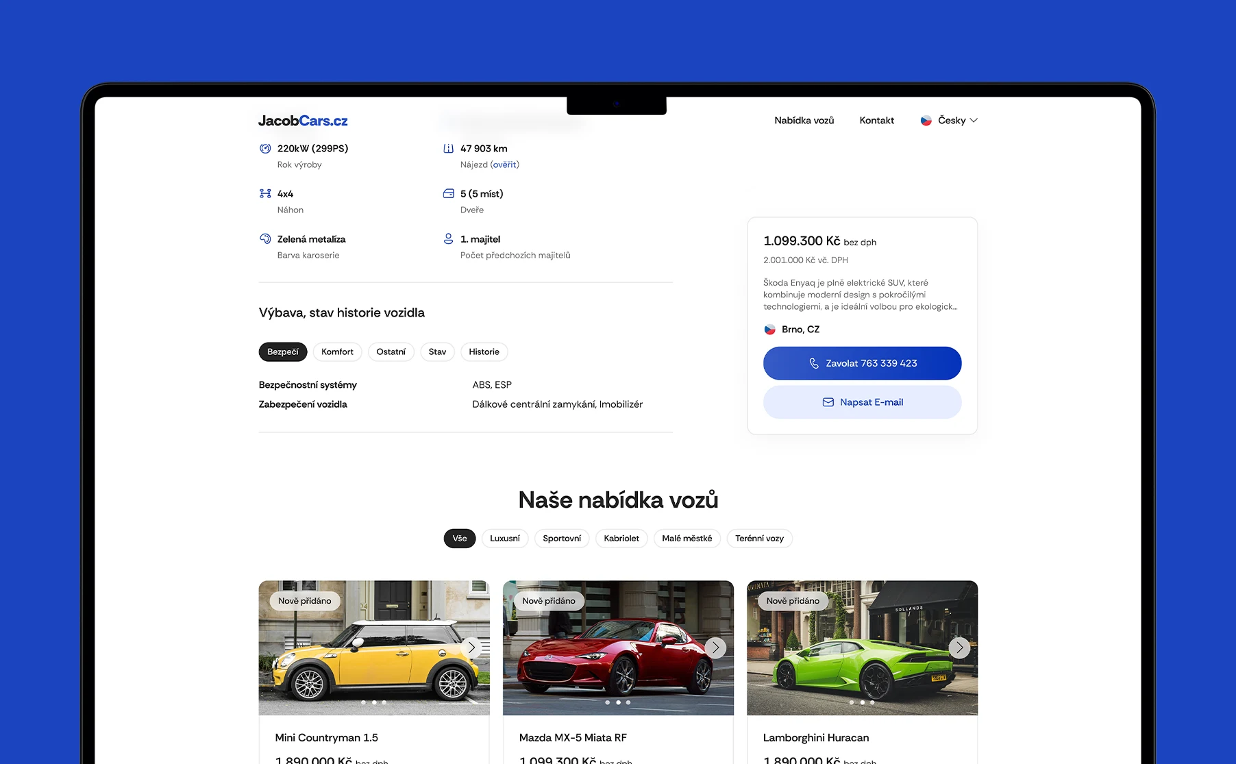 Graphic design for a vehicle sales website, focused on clarity and an intuitive user experience