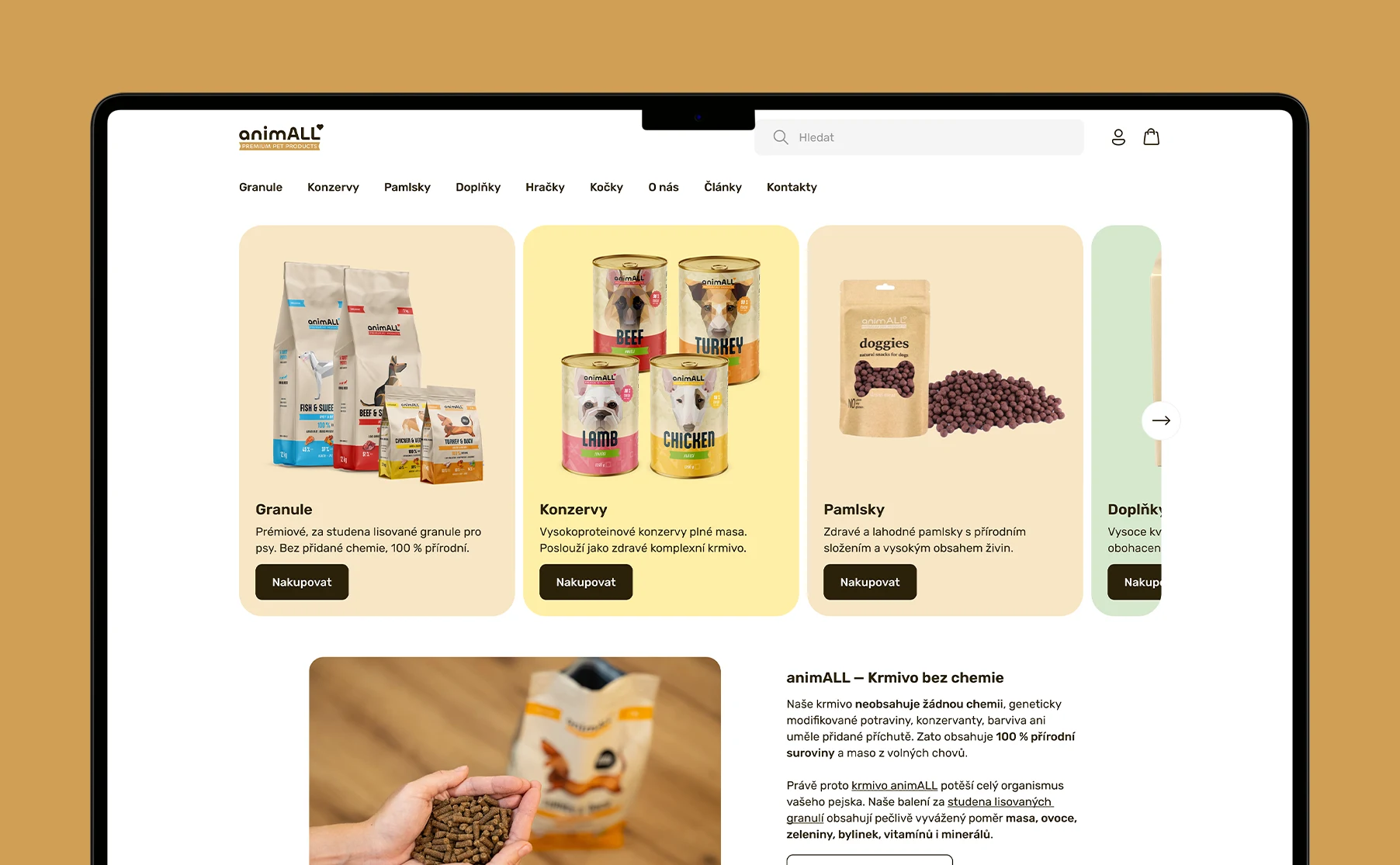 New UX and UI design for the Krmivo Animall e-shop, focusing on user-friendliness and aesthetics.