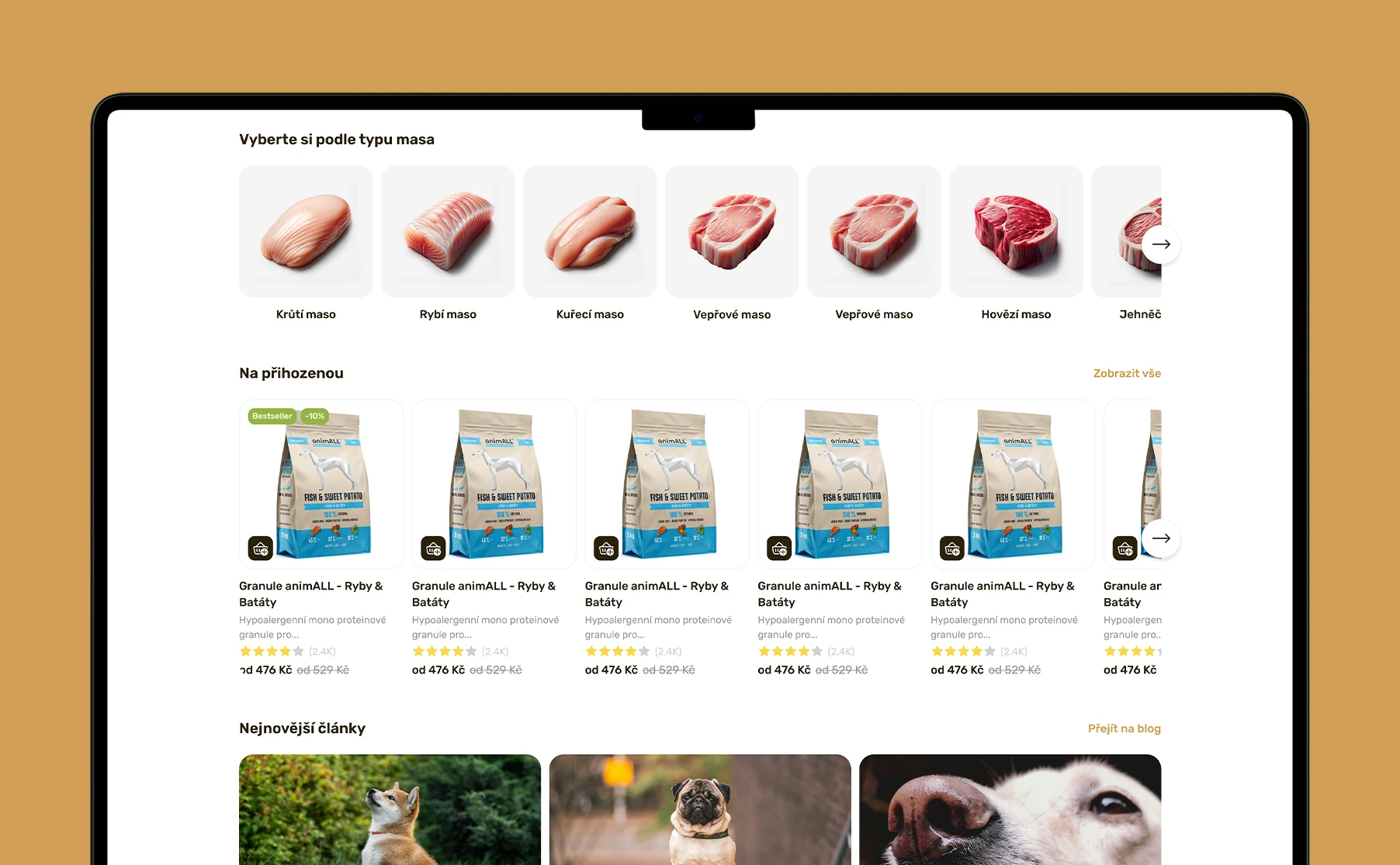 New UX and UI design for the Krmivo Animall e-shop, focusing on user-friendliness and aesthetics.