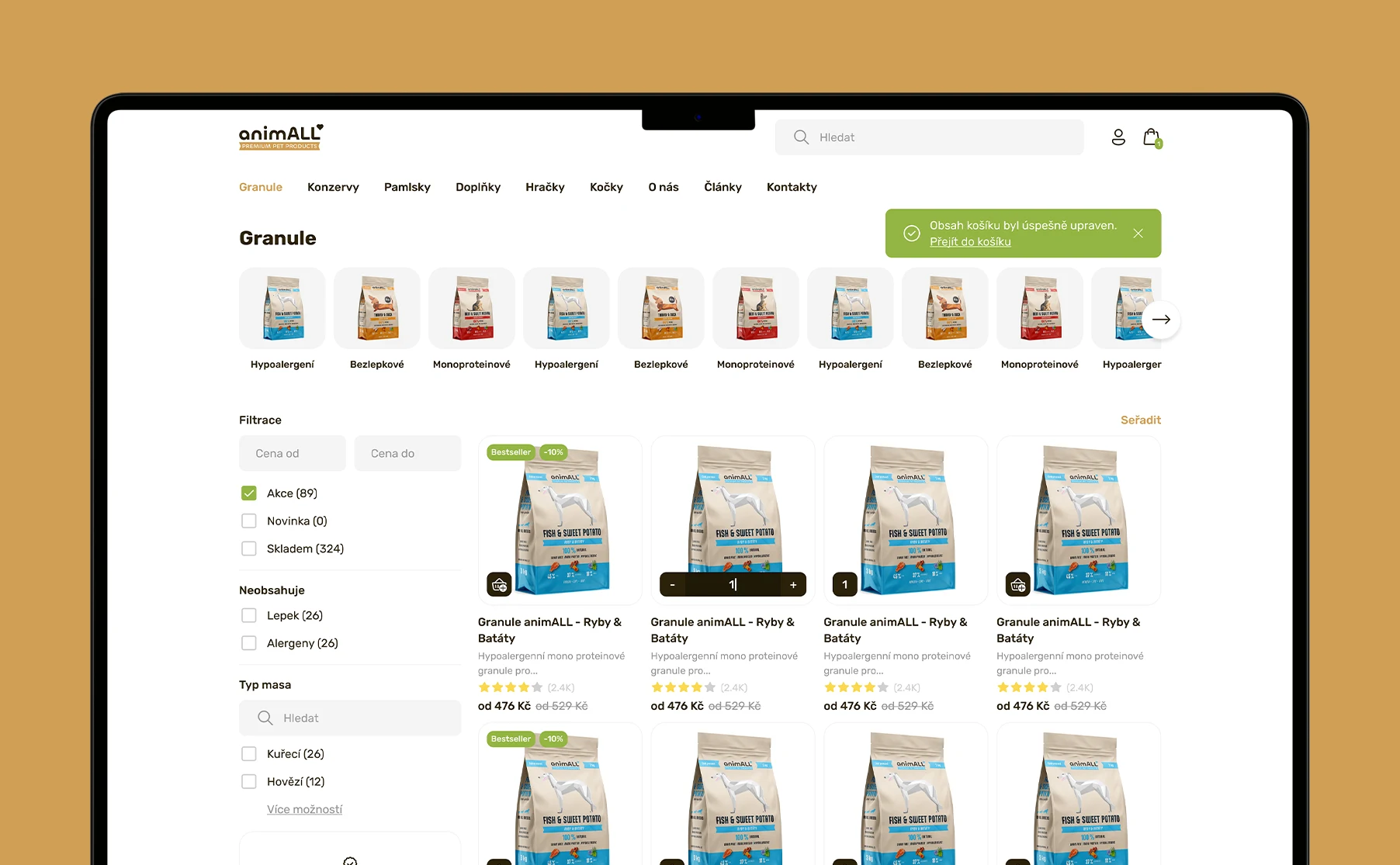 New UX and UI design for the Krmivo Animall e-shop, focusing on user-friendliness and aesthetics.