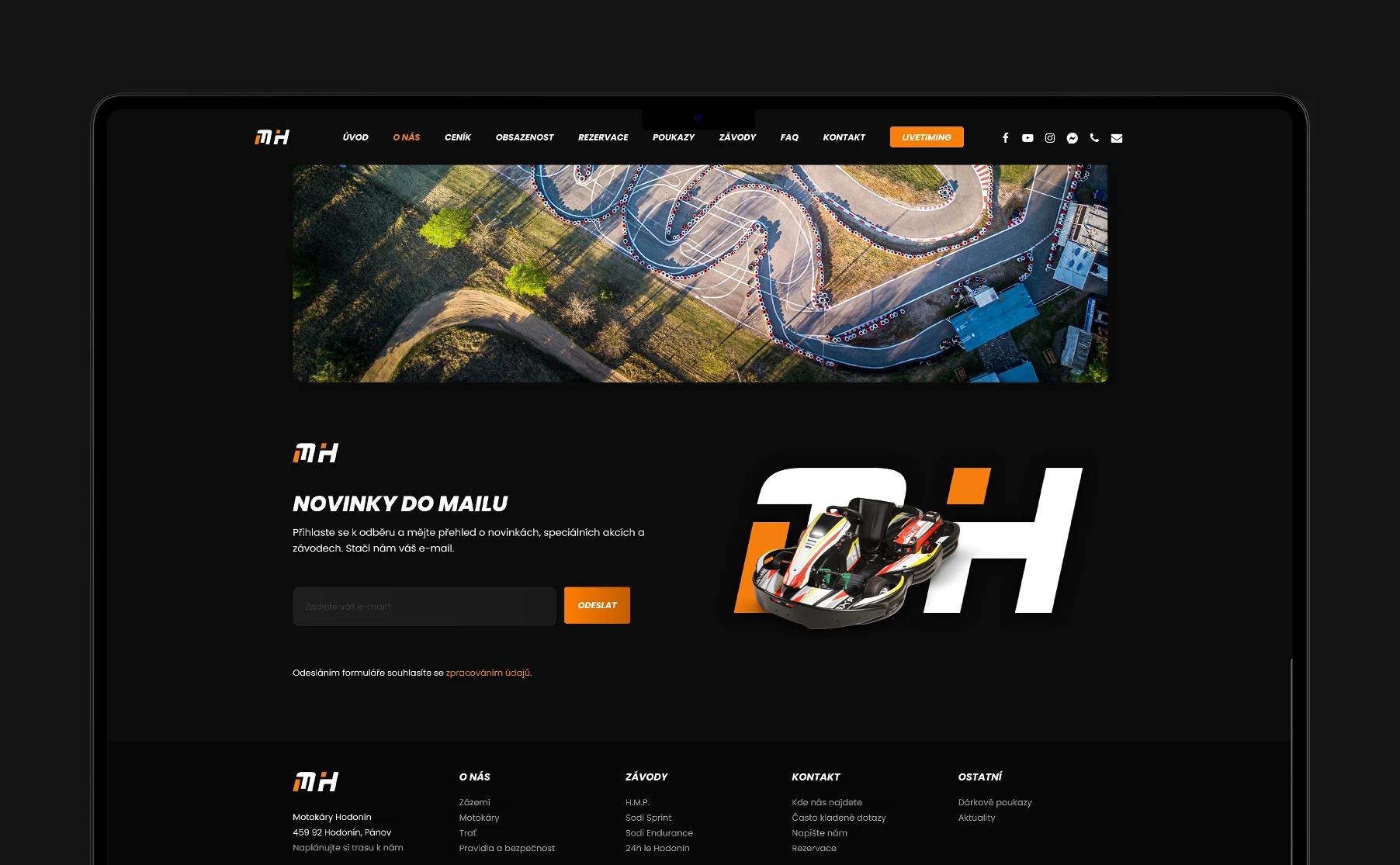 Modern website for Motokáry Hodonín, emphasizing captivating photography and a racing atmosphere